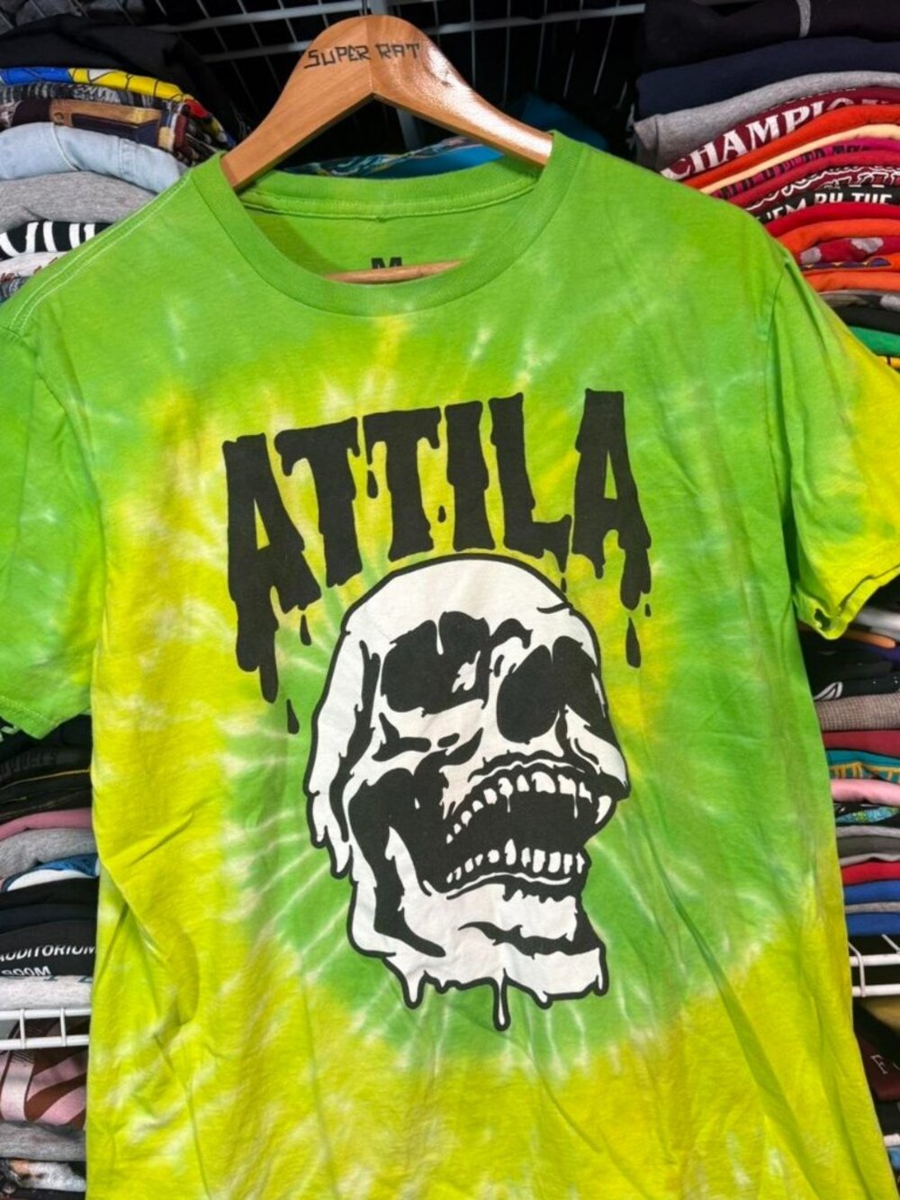 Atilla tie dye band t shirt skull graphic metalcore green